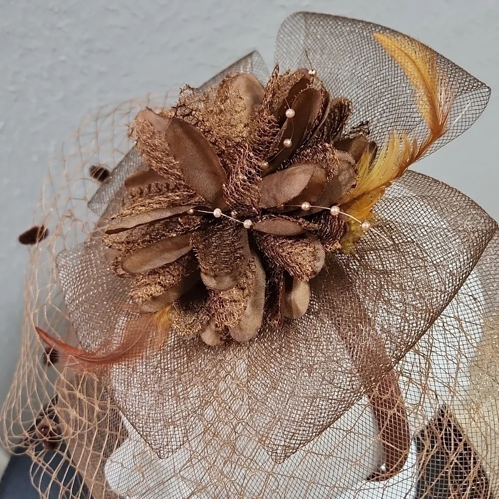 Brown Net and Floral Fascinator